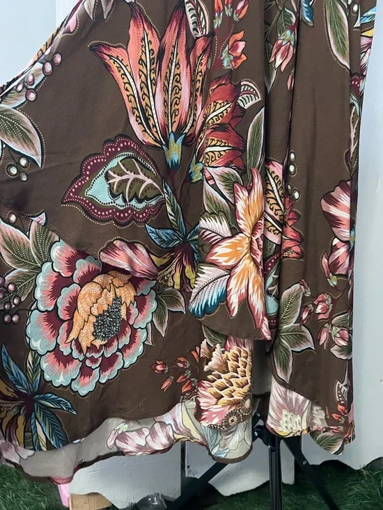 Farm Rio Anthropologie Valentina Floral Maxi Dress Brown Boho Kimono Sleeve Sz S - Picture 12 of 16